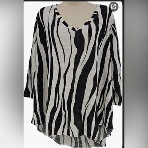 Rachel Zoe 3X Linen Black & White Zebra Print Short Sleeve V Neck Women's Top